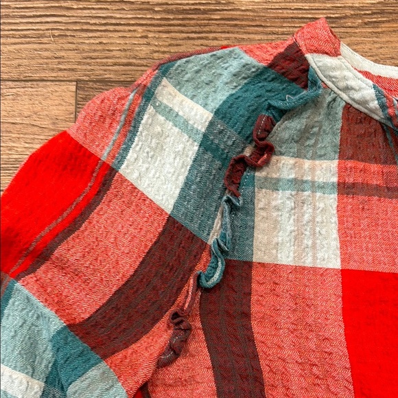 Pilcro Anthropologie Womens XS Breezy Red Blue Oversized Plaid Button Down Shirt - Picture 5 of 10